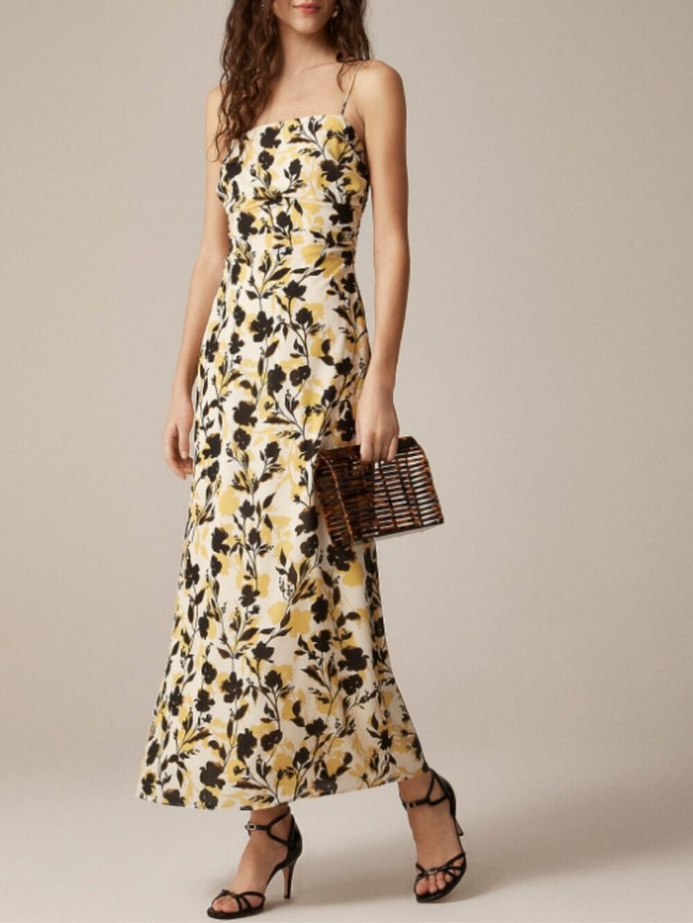 J.Crew Ruched Maxi Dress In Floral Print Yellow Size 0 NWT